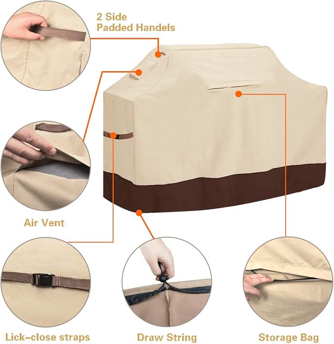 Vailge 72-inch Heavy Duty BBQ Cover, Waterproof & Dust-proof, UV & Rip Resistant, Fits Weber, Brinkmann, Char Broil & More, Beige