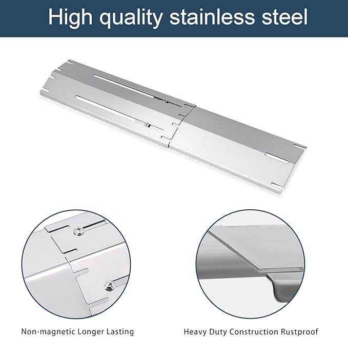 Universal replacement heavy duty adjustable heat plate shield,Burner cover,Flavorizer bar,heat Tent,Flamer tamer for gas grill models,Extends from 11.75"up to 21"L (304 Stainless Steel, 6 Pack)