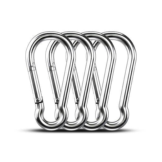 Large Carabiner Clip Hooks, 4pcs 6.2 inch Carabiners Heavy Duty, 304 Stainless Steel Spring Snap Hook Fits Camping Hanging Hiking Weight Lifting, Metal Clips for Rope or Chain