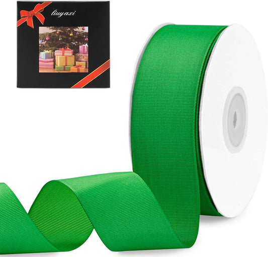 LIUYAXI 2" X 50 Yards Solid Green Grosgrain Ribbon, Perfect for Crafts, Wedding Decor, DIY Hair Accessories, Sewing, Christmas Gift Package Wrapping and More