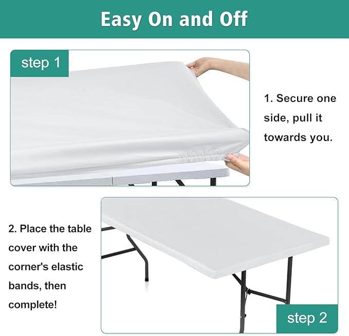 LUSHVIDA 6 Packs Vinyl Tablecloths with Flannel Backing for 6ft Rectangle Folding Table Cloths - Waterproof Plastic Picnic Table Covers with Elastic Corners, 30x72 inch, White
