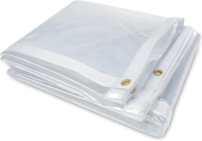 6 x 20FT Outdoor Clear Tarp Curtain Waterproof Wind-Proof 24 Mil Transparent Vinyl Tarp for Patio Pergola Garden Canopy Rainproof Anti-Tear PVC Thick Cover with Grommets