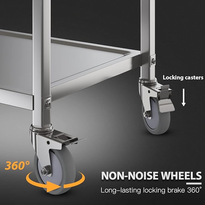 3 Shelf Stainless Steel cart,400 lbs,1MM Thick，Serving cart with Wheels, Household, Service Trolley,360°Rotation Storage Shelf with Locking Wheels 29.5 * 15.7 * 37.4'' L*W*H S.