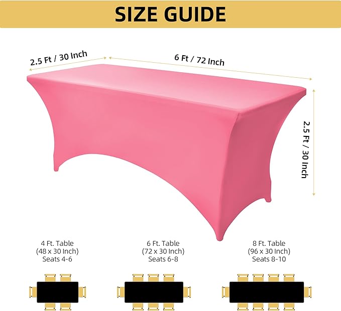 10-Pack 6ft Spandex Table Covers for Rectangle Standard Folding Tables - Wrinkle Resistant Stretch Tablecloths - Ultimate Fitted Table Protector for Parties, Banquet, Wedding