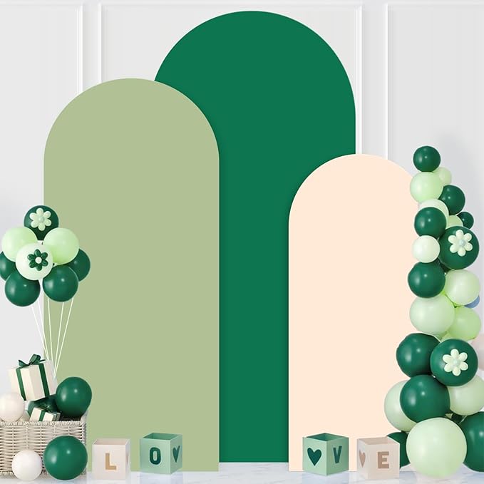 MODFUNS Set of 3 Arch Backdrop Cover 6&6.6&7.2ft Spandex Arch Cover Dark Green Biege Sage Backdrop Stand Covers Stretchy Arch Covers for Wedding Bridal Baby Shower Banquet Arch Supplies