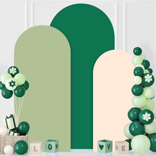 MODFUNS Set of 3 Arch Backdrop Cover 6&6.6&7.2ft Spandex Arch Cover Dark Green Biege Sage Backdrop Stand Covers Stretchy Arch Covers for Wedding Bridal Baby Shower Banquet Arch Supplies