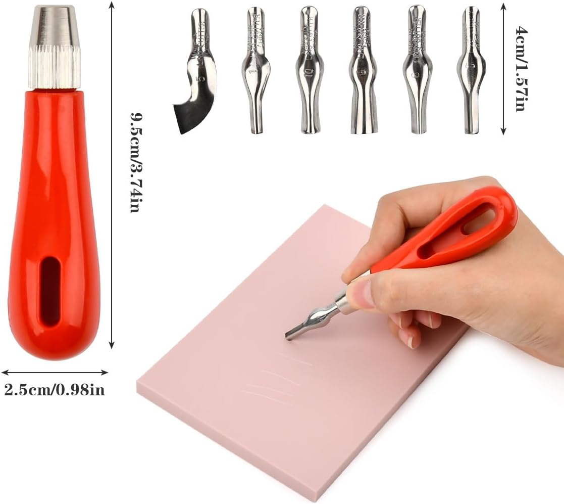 12 Pack Linoleum Blocks for Printmaking with Cutter Tools, Pink Rubber Carving Blocks Linoleum Block Stamp Making Kit for DIY Printmaking, Printing and More Crafts