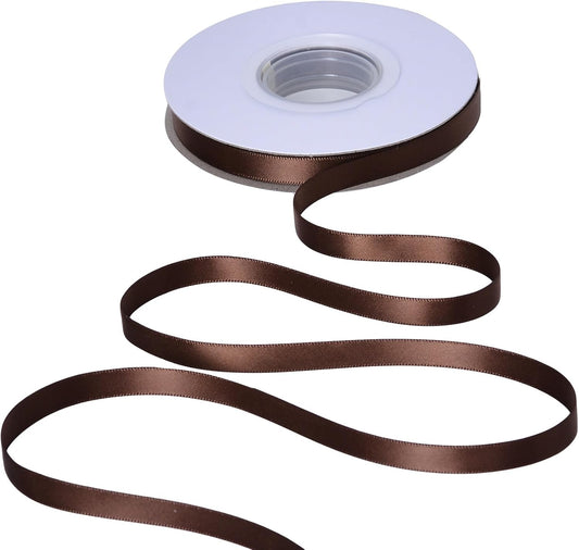 YAMA Brown Double Faced Satin Ribbon 3/8 Inch 25 Yards Thin Brown Fabric Ribbons for Gift Wrapping Crafts Hair Bows Wedding Party Decoration