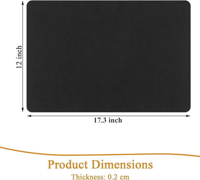 SHACOS Placemats Set of 6 Faux Leather Waterproof Leakproof Wipeable PU Non-Slip Vinyl Place Mats Heat Resistant Table Mats for Kitchen Dining Table Indoor Outdoor, Black