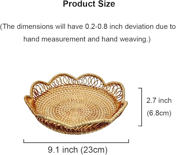 RT&BS Rattan Fruit Baskets for Serving, Handwoven Bread Basket, Christmas Food Baskets, Storage Basket for Bread Snack Candy Small Items (Ø9 x 2'')