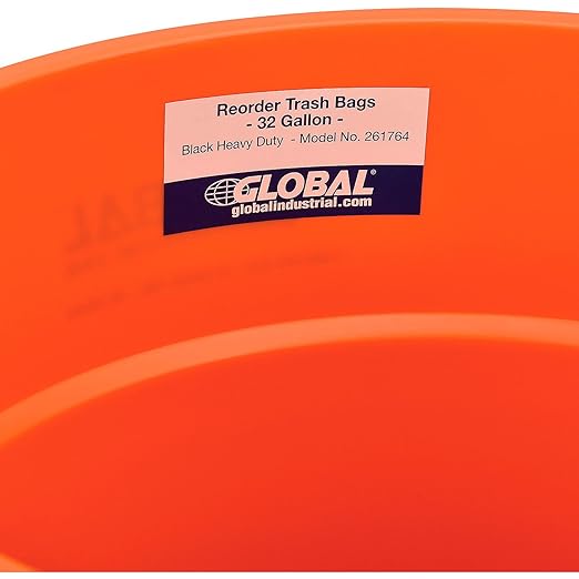 Global Industrial Commercial Round Trash Can, 32 Gallon Capacity, Plastic Garbage Can, Indoor and Outdoor Utility Trash Can, Bright Orange, 21-3/4"W x 27-1/2"H, No Lid