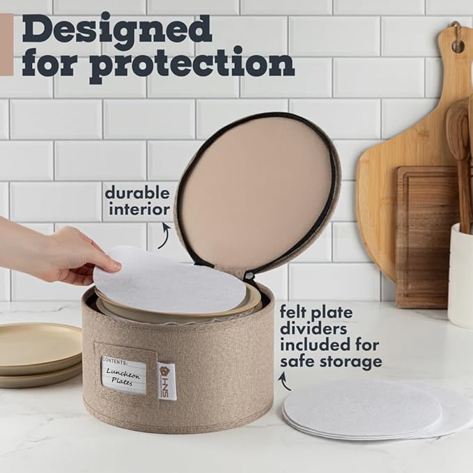 China Storage Hard Shell Containers 5-Piece Set Moving Boxes for Dinnerware, Glasses, Plates, Mugs and Saucers Sturdy Dish Organizer with Dividers for Seasonal Storage - Service for 12 - Brown