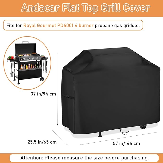 Flat Top Grill Cover for Royal Gourmet PD4001 4 Burner Propane Gas Griddle, Outdoor Griddle Grill Cover Waterproof Gas Flat Top Grill Cover - 56" L×25" W×37" H, Black