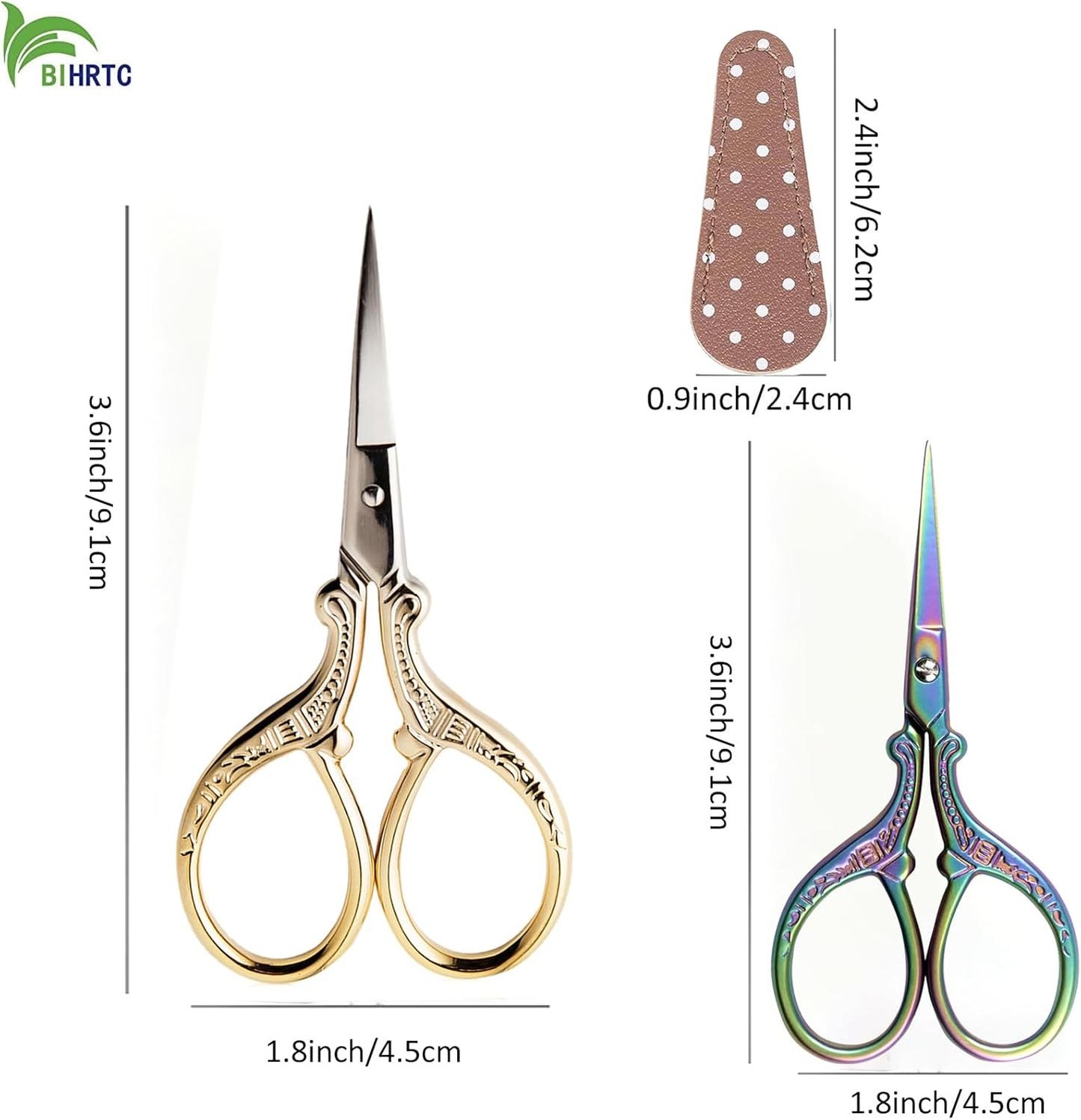 BIHRTC Small Sewing Scissors with Leather Cover Stainless Steel Scissor 3.6inch Gold Office Scissors DIY Tools Dressmaker Small Shears for Sewing Crafting Art Work Threading Needlework