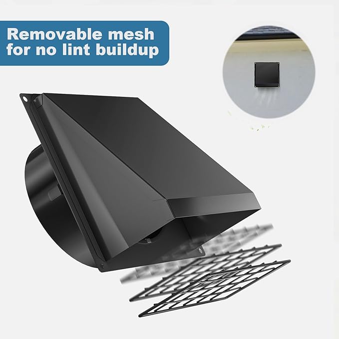 Hon&Guan 4 Inch Dryer Vent Cover Outside with Removable Mesh, Wall Mount Extractor Vent with Rubber Cushioned Non-Return Flap, High Quality Iron Outside Dryer Vent Cover for House