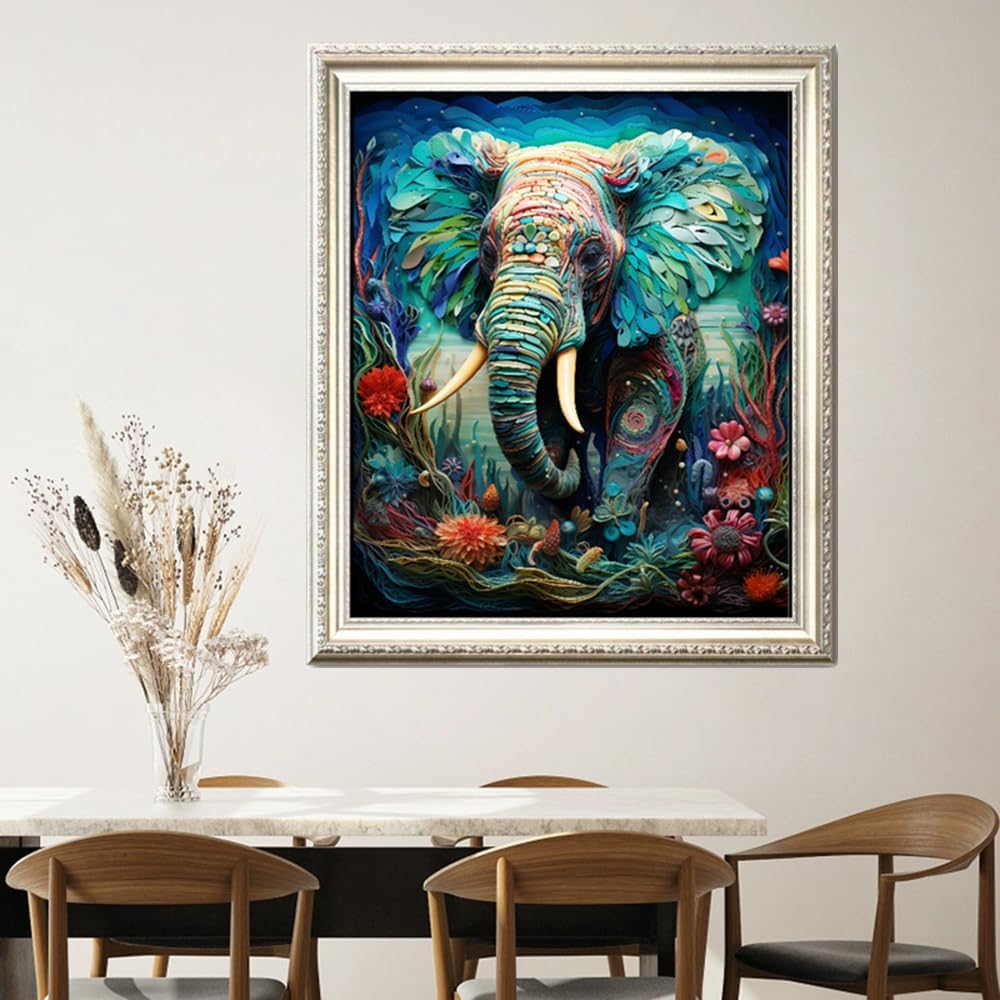 Leczany Cross Stitch Stamped Kit for Adults or Kids - Colorful Elephant | DIY Embroidery Starter Patterns Craft Kit Needlepoint for Beginner | 11CT, 3 Strands | 17.2x21.3 inches