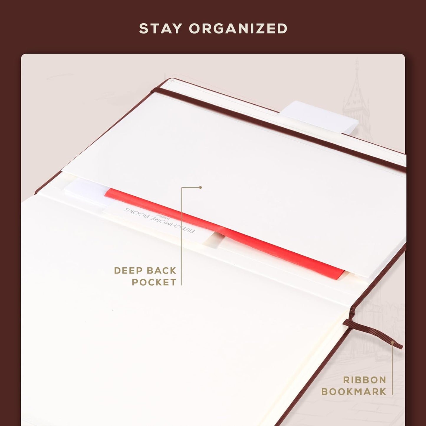 Beechmore Books A3 Sketchbook – 11.7x16.5 Premium Vegan Leather Bound Large Sketch Book Hardcover with 160 Thick 160gsm Perforated Ivory Pages, Blank Sketch Pad Gift Boxed Back Pocket Ribbon Bookmark