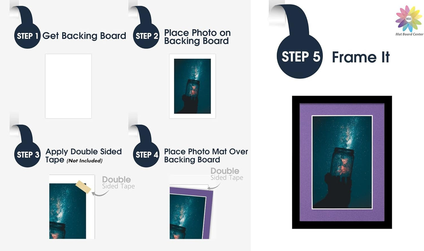 Mat Board Center, Pack of 10, 5x7 for 4x6 Color Mats - Bevel Cut, Acid Free, 4-ply Thickness, White Core - for Pictures, Photos, Framing, African Violet Color