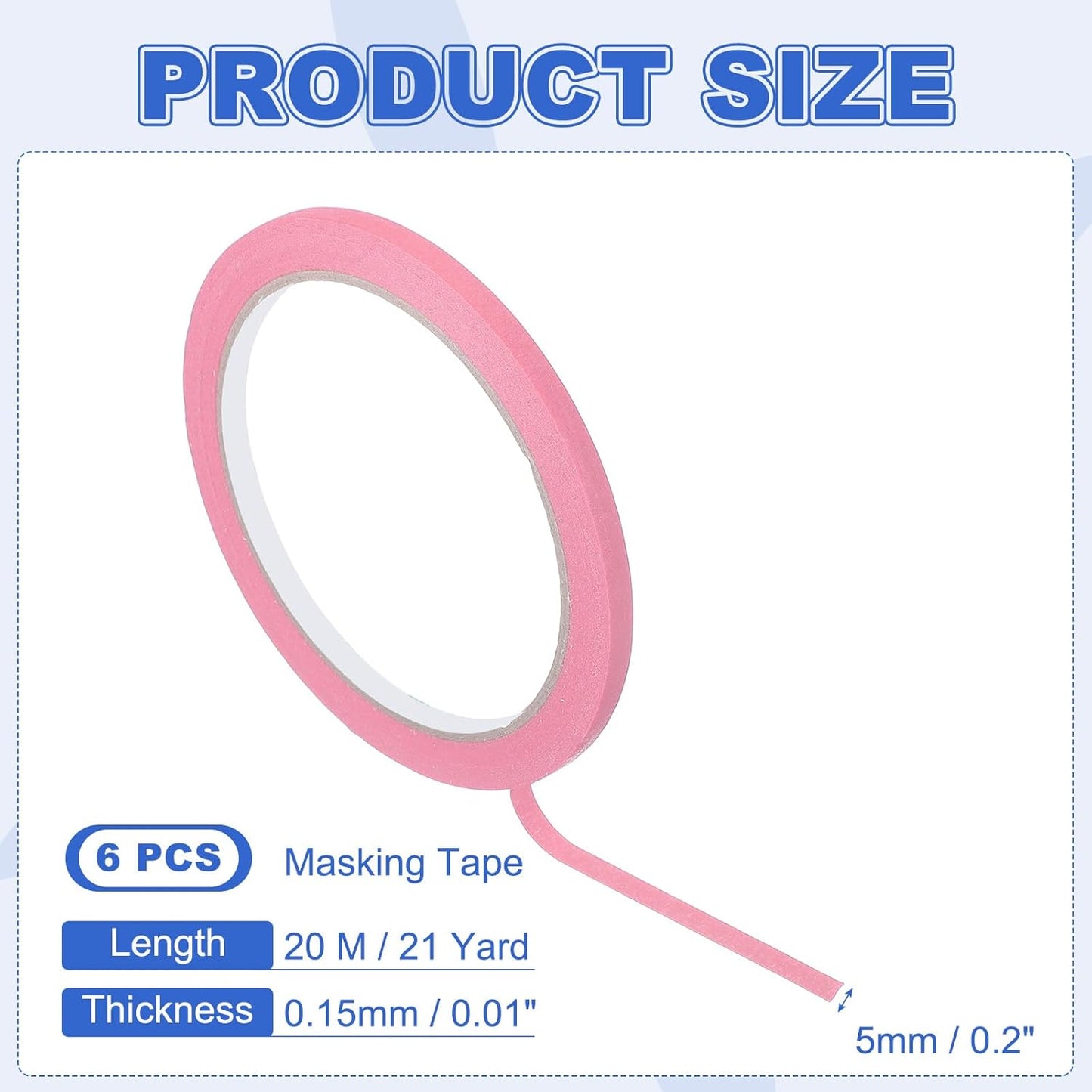 MECCANIXITY Masking Tape 0.2 Inch x 21 Yard Painter's Tape Pink Paint Tapes for DIY Crafts Arts Drawing Decoration Labeling Car Painting Artist Teachers, Pack of 6
