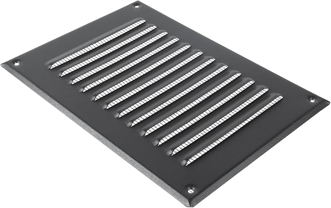 Square Ventilation Grille / 5" x 7" Inch Inside Measurement/Black Metal Air Vent Louver - Inside/Outside use / 6.5" x 9.5" Inch Outer Measurement
