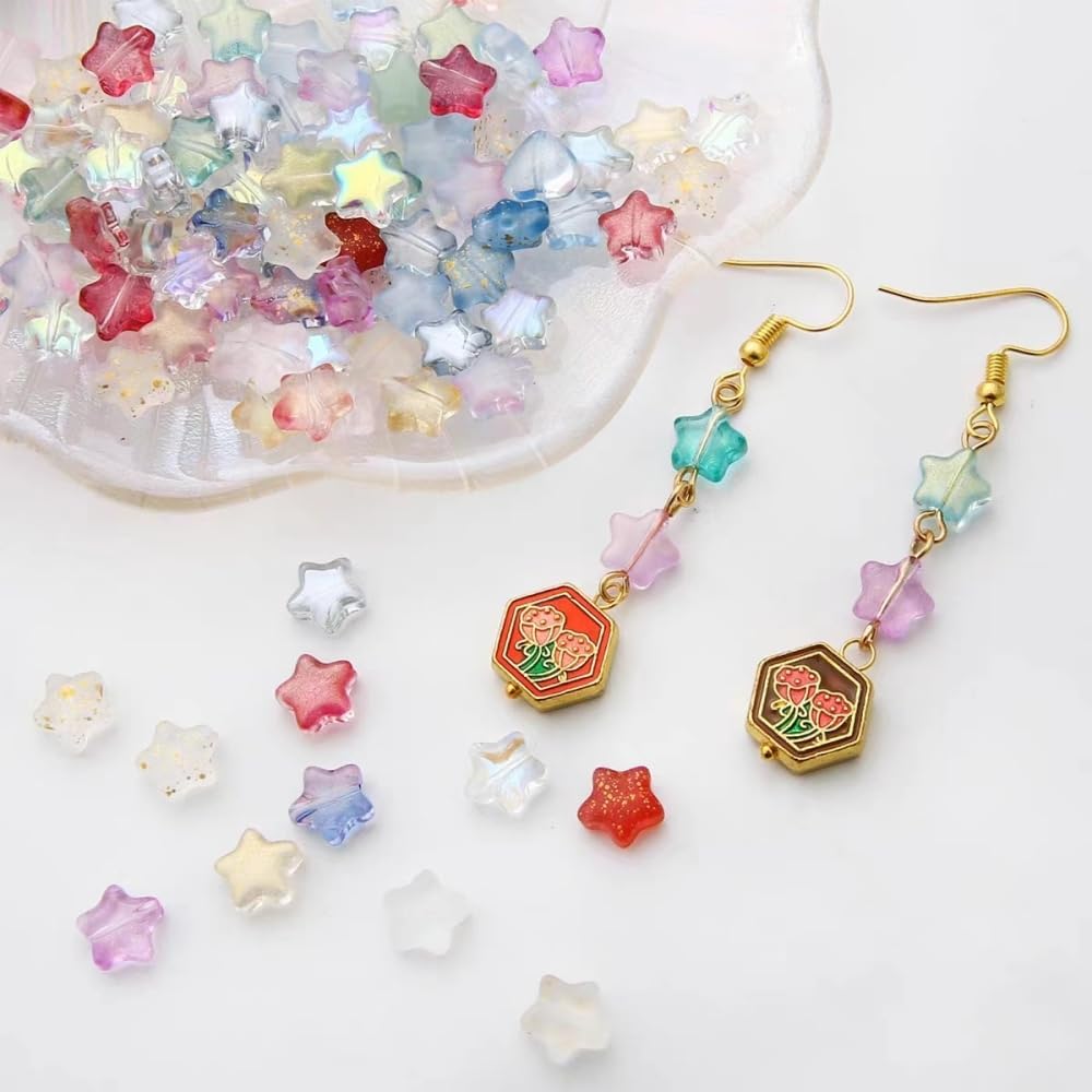 Assorted Glass Beads for Jewelry Making Multi Size Colors Glass Star Moon Seed Pearl Spacer Beads for Bracelets Necklace Earring Making(White Light Purple)