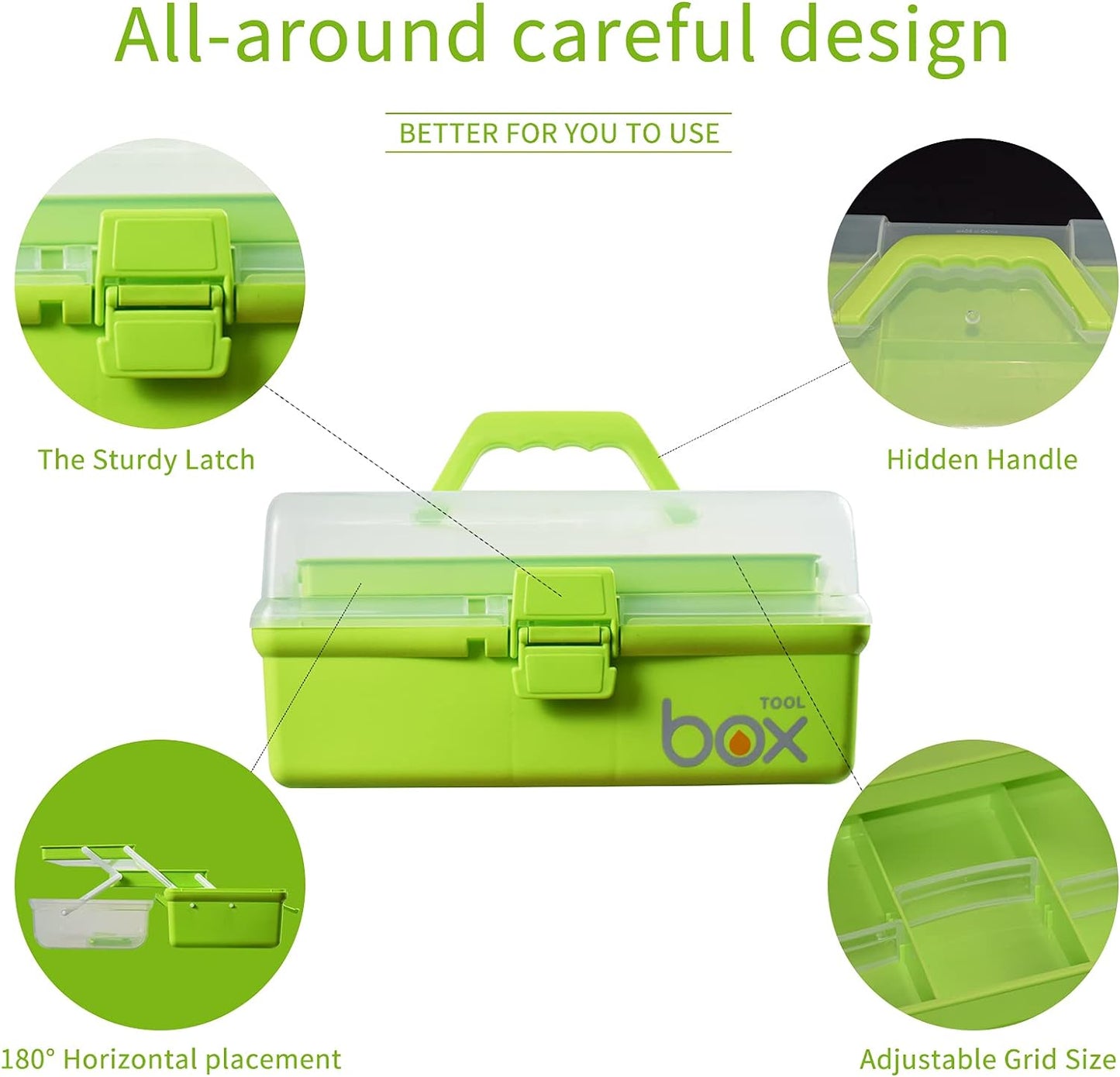 12in Three-Layer Multipurpose Storage Box Folding Tool Box/Art & Crafts Case/Sewing Supplies Organizer/Medicine Box/Family First Aid Box with 2 Trays (Green)