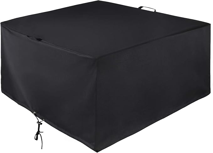 Unicook Square Fire Pit Cover 38 Inch, Heavy Duty Waterproof Fire Table Cover, Outdoor Firepit Protector with Drawstring and Handles, All Weather Protection, Black