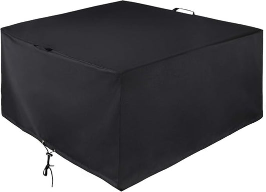 Unicook Square Fire Pit Cover 38 Inch, Heavy Duty Waterproof Fire Table Cover, Outdoor Firepit Protector with Drawstring and Handles, All Weather Protection, Black
