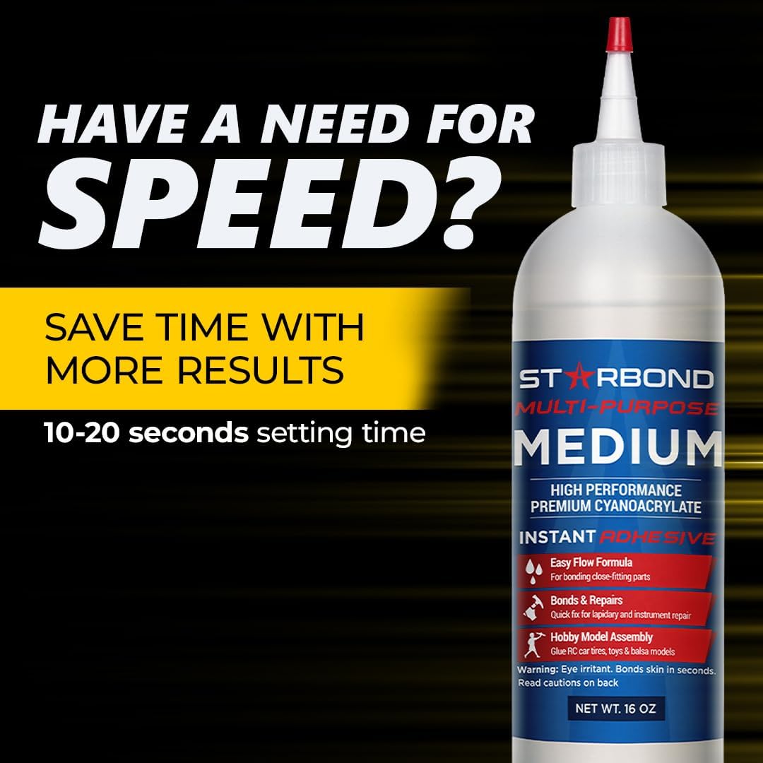 Premium Grade Cyanoacrylate (CA) Medium Super Glue by Starbond - 16 oz. Complete Refill KIT (453g) - with Extra Bottles, Caps, Microtips - for Woodturning, Pen Turning, Hobby, Lapidary, Acrylic Nails