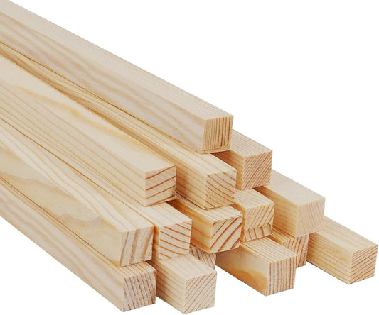 1/2" x 12" Square Wood Dowels Wooden Dowel Rods for Crafting, 15 PCS Square Wood Sticks for Crafts, Unfinished Pine Hardwood Sticks for Woodworking Models Making Dollhouses Miniatures