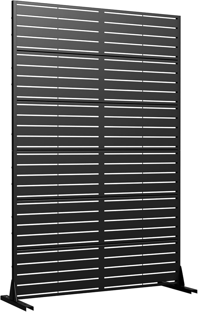 Casaphoria Metal Privacy Screen Outdoor, 72" H x 47" W Freestanding Decorative Privacy Screen for Patio Deck Balcony Garden with Stable Base, Louvered Black