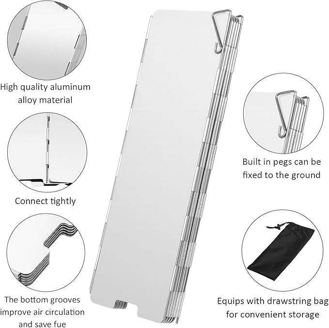 Uning Camp Stove Windscreen, 10 Plates Lightweight Folding Outdoor Picnic Cooker Wind Screen Windshield for Camping, Backpacking, Butane, Alcohol Stoves