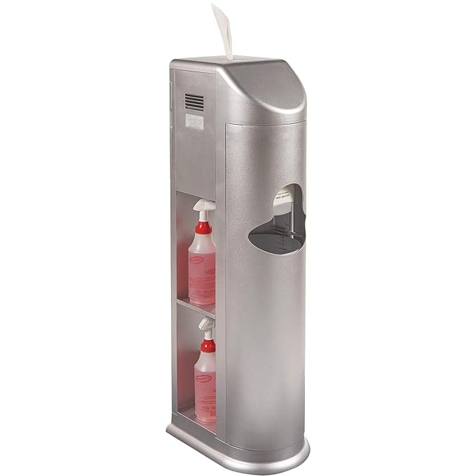 Zogics All-in-One Cleaning Station – Complete Cleaning Station with Wipes Dispenser, Gel Dispenser, Trash Can and Storage, Silver (1 Station)