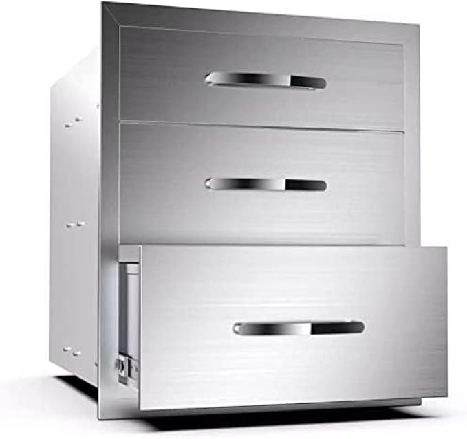 Stainless Steel Outdoor Kitchen 3-Drawer BBQ Drawer - Built-in, Flush Mount - 16Wx23Dx21H
