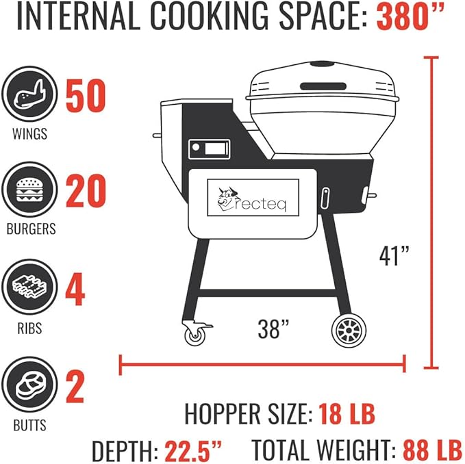 recteq Pellet Grill RT-B380X Bullseye Deluxe + Grilling Basics Bundle, WiFi Enabled Electric Pellet Smoker Grill, BBQ Outdoor, Smoke, Sear, and More