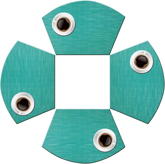 PIGCHCY Wedge Shaped Placemats for Dining Table Cross-Weave Washable Vinyl Placemat Heat Resistant Round Table Mats Set of 4 (Teal Blue)