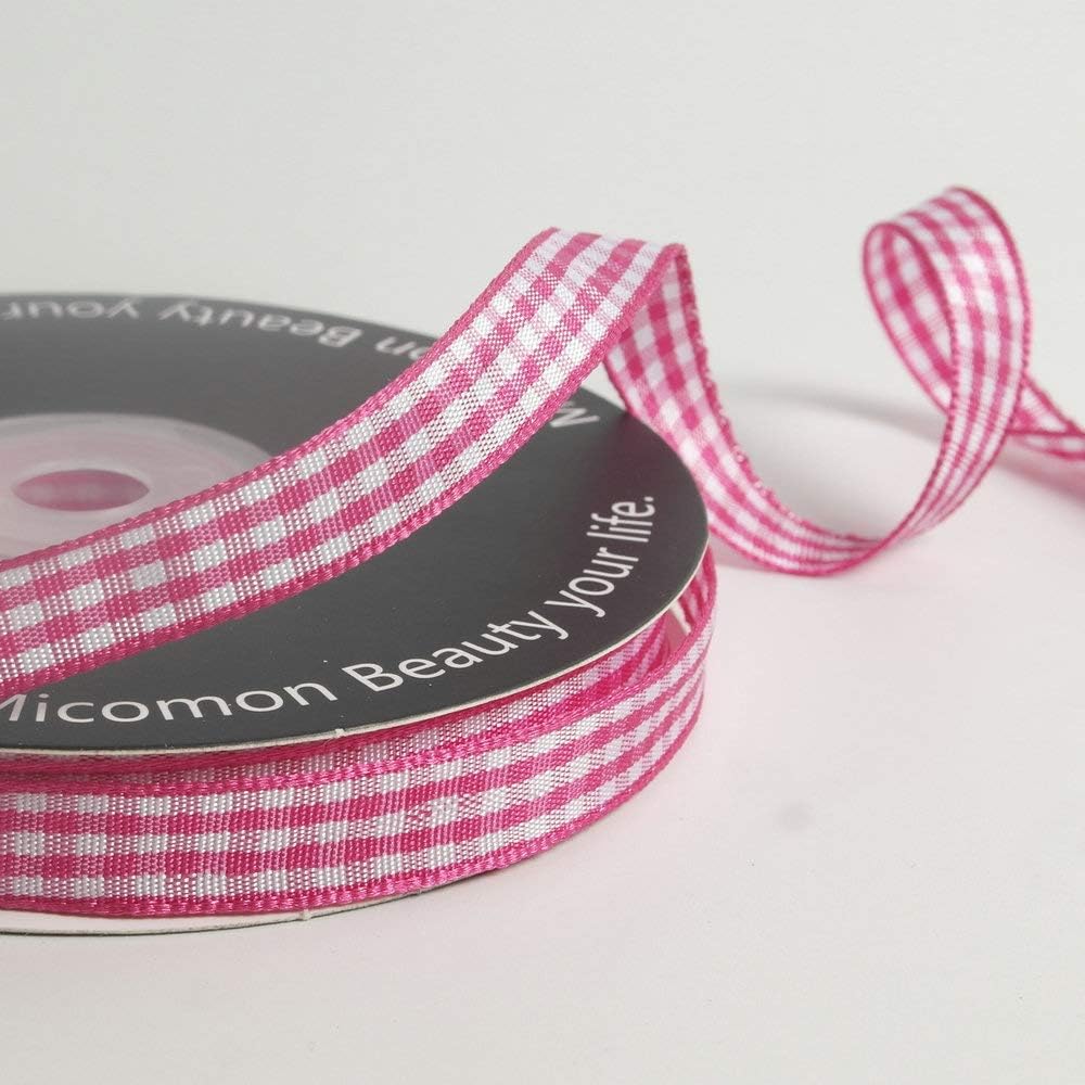 Pink and White Gingham Ribbon Hot Pink Gingham Ribbon 25 Yards Each Roll 100% Polyester (3/8", Hot.Pink)