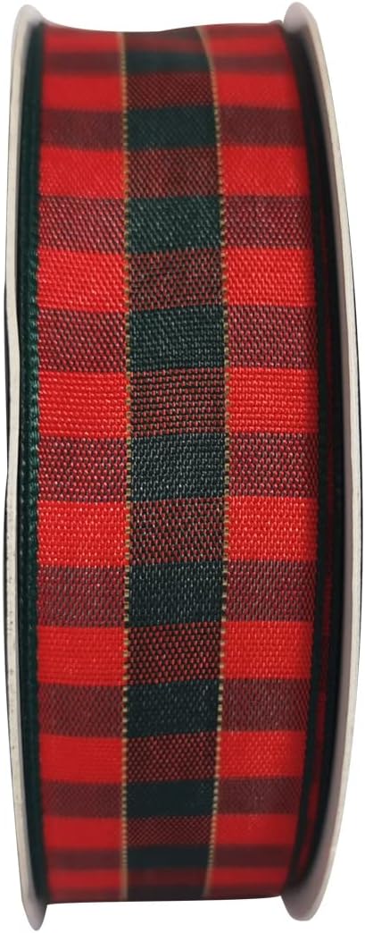 Micomon X'Mas Gingham Ribbon Green Red Metallic Gingham Ribbon 25 Yards Each Roll 100% Polyester (1",RedGreenGold)