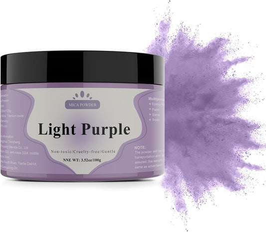 Mica Powder - 100g Mica Powder for Epoxy Resin - Metallic Color Pigment for Resin, Soap, Bath Bombs, Eye Shadow, Nails, DIY Crafting Projects etc. (Light Purple)