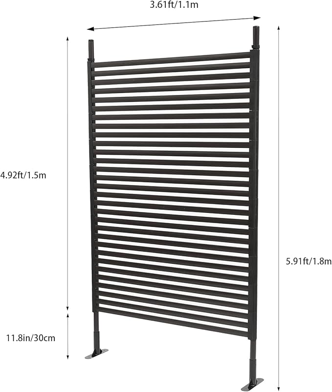 Outdoor Privacy Screens Freestanding, 43" W x 71" H Metal Slatted Decorative Screen and Panels with Stand, Brown Backyard Privacy Panels for Garden Patio