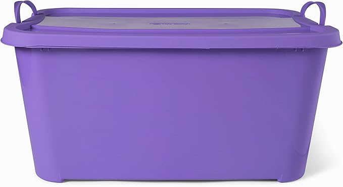 Life Story 6 Pack Light Duty Stackable Storage Bin, 55 Quart Home Organizer, Versatile Lightweight Locking Bins with Carrying Handles, Purple