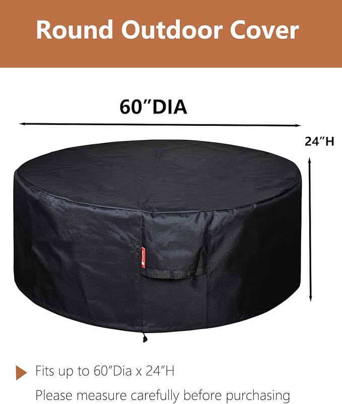 SheeChung Fire Pit Cover Round 60"Dx24"H,Waterproof Heavy Duty 600D Polyester Fire Pit Cover,Large Shelter for Outdoor Patio Fireplace Table Chair,Patio Furniture Covers