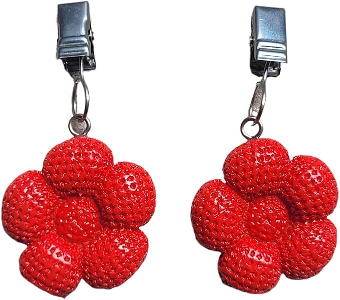 TwoFish Home Set of 4 Red Flower Resin Tablecloth Weights Clips Red Flower Handicraft Tablecloth Clips Pack of 4
