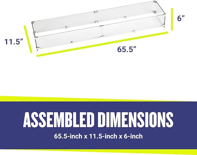 65.5" X 11.5" X 6” Linear Glass Flame Guard