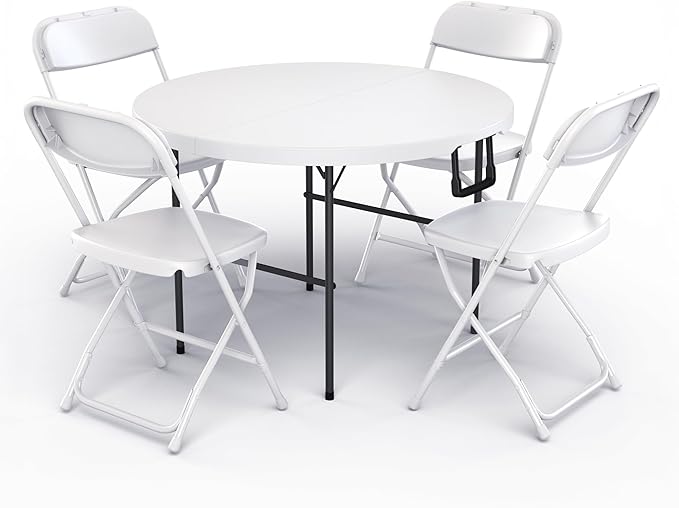 3.5 Feet Circular Round Foldable Table with Built in Handle & Steel Legs | Heavy Duty Portable | Perfect for Party, Dining, Wedding, Events, Picnic Indoor, Outdoor, Camping, Utility