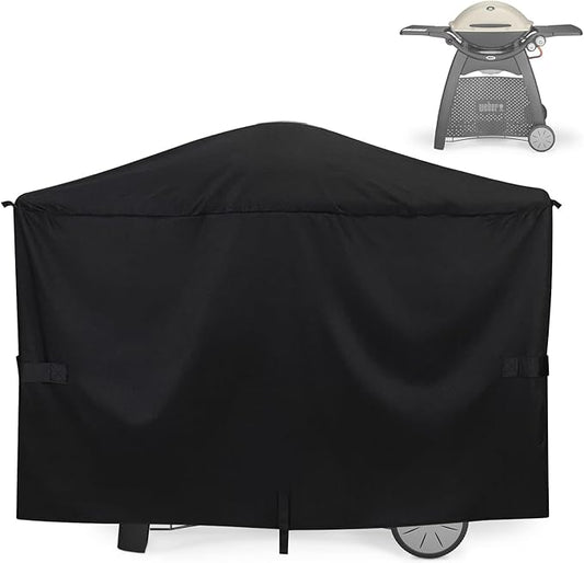 Grill Cover for Weber Q2000, Q2200, Q2400, Q2000N+, Q2800N+, Q300, Q320, Q3000, Q3200 Gas Grills, Replacement for 7112 Cover, 57 Inch Waterproof Full-Length Cover for Weber Q Series Gas Grill on Cart