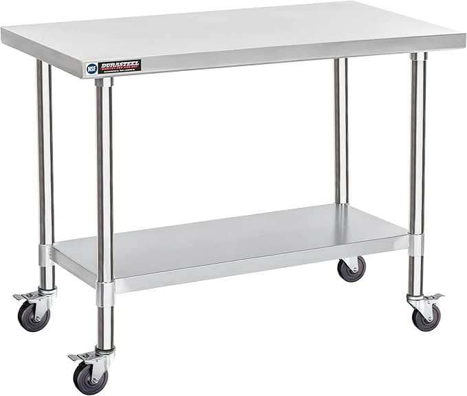 DuraSteel 24x48 NSF Stainless Steel Cart - Heavy Duty Food Prep Table with Undershelf - Rolling Kitchen Island on Wheels for Commercial Restaurant Kitchen, Garage, Outdoor Cooking, BBQ Grill, Counter