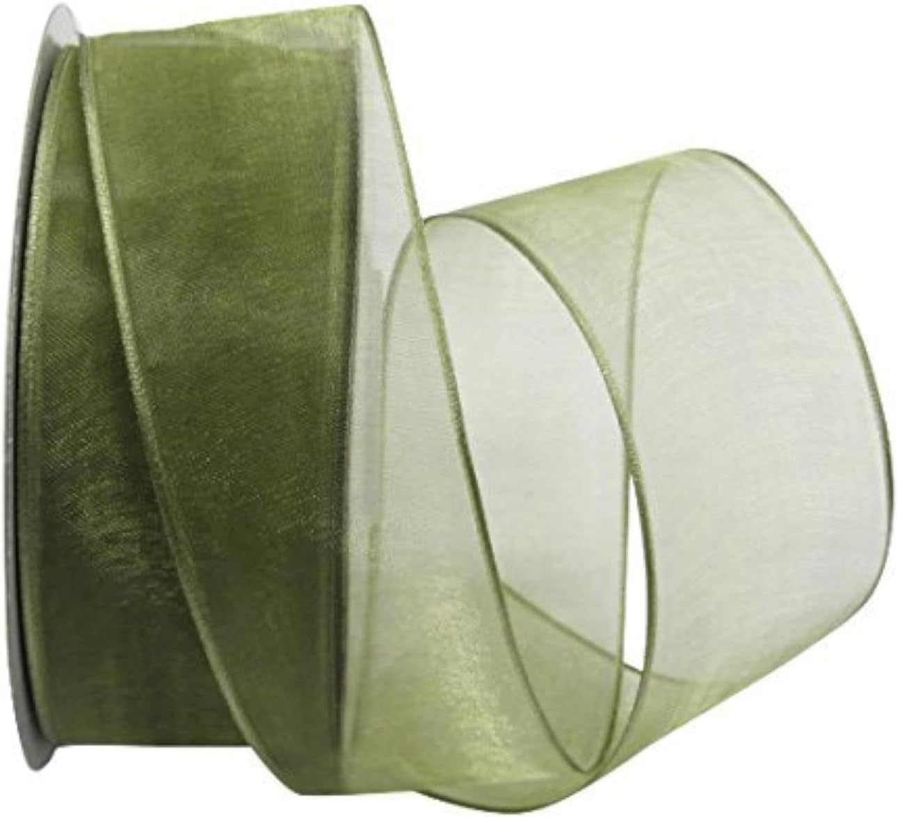 Ribbon Bazaar Sheer Organza Wired Ribbon - 100% Polyester Wire Edged Ribbon for Floral Decor, Table Arrangements, Apparel Embellishment & More - 1-1/2" Moss 25yd