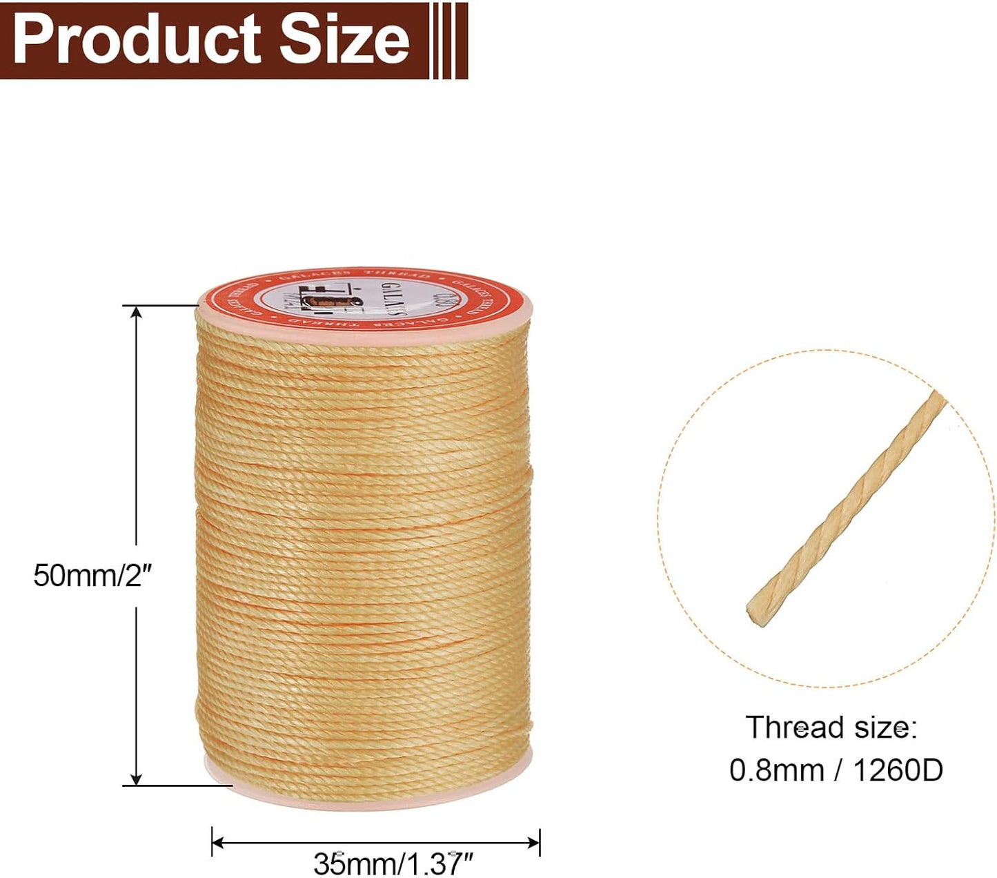 uxcell Round Leather Sewing Waxed Thread, 55m / 60 Yards Polyester Wax String, 0.80mm Wax Stitching Cord for Leather Crafts, Bookbinding, Bracelets Braided, Pale Cream, 2pcs
