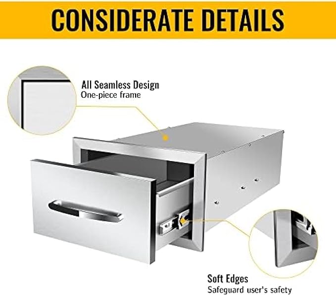 BBQ Outdoor Kitchen Drawers Stainless Steel 3-Drawer BBQ Drawer Enclosed Built-in Drawer Flush Mount for Outdoor Kitchens & BBQ Islands,14Wx23Dx8.5H